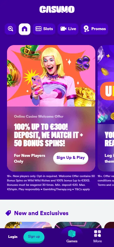 Casumo Casino home interface on mobile