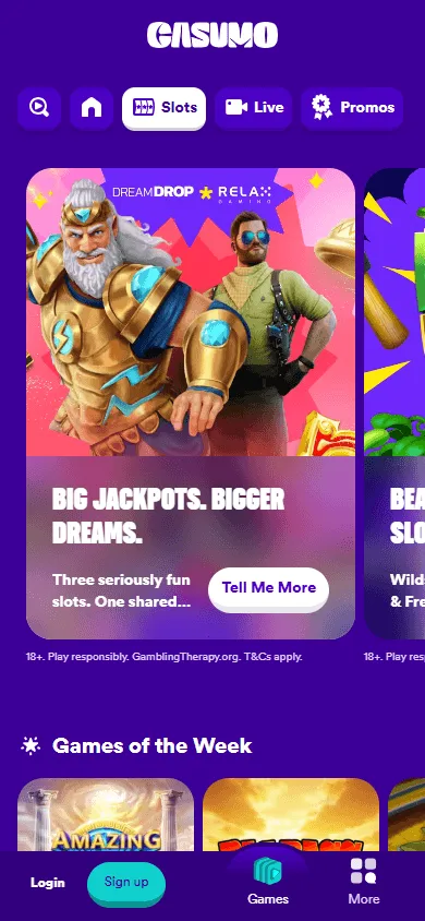 Casumo Casino games interface on mobile